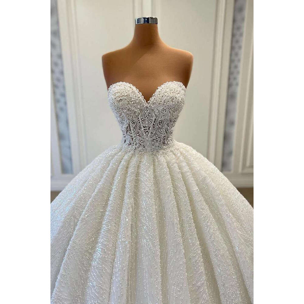 Strapless Pearls Wedding Dresses Women Exquisite Sequined Beading Sweetheart Bridal Gowns Formal Party Vestidos De Novia