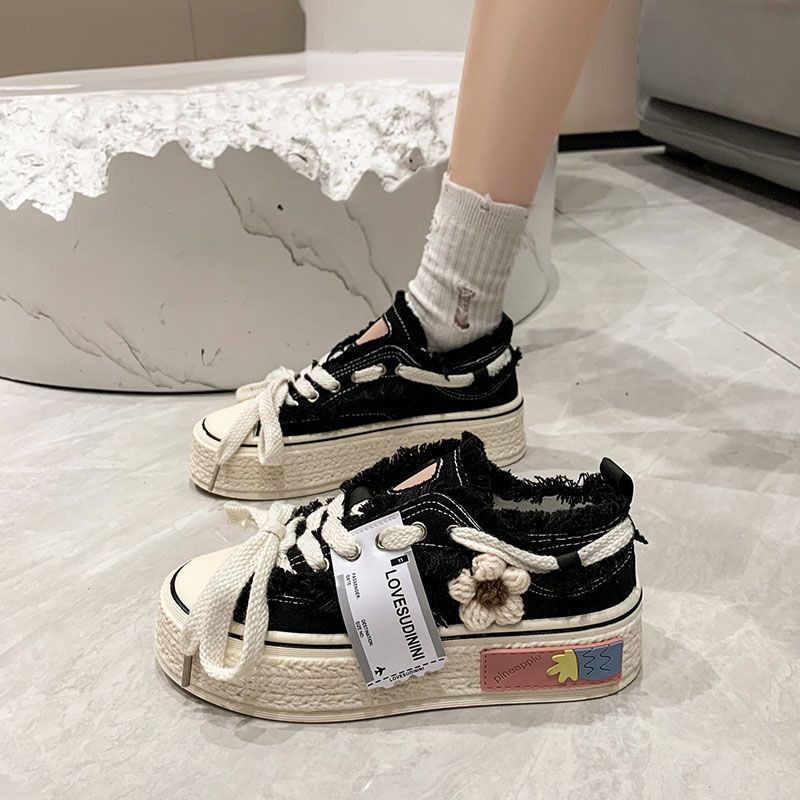 Designer Shoes In Black And White Women Wer Design Canvas Shoes Breathable Thick Sole Versatile Black Free Shipping