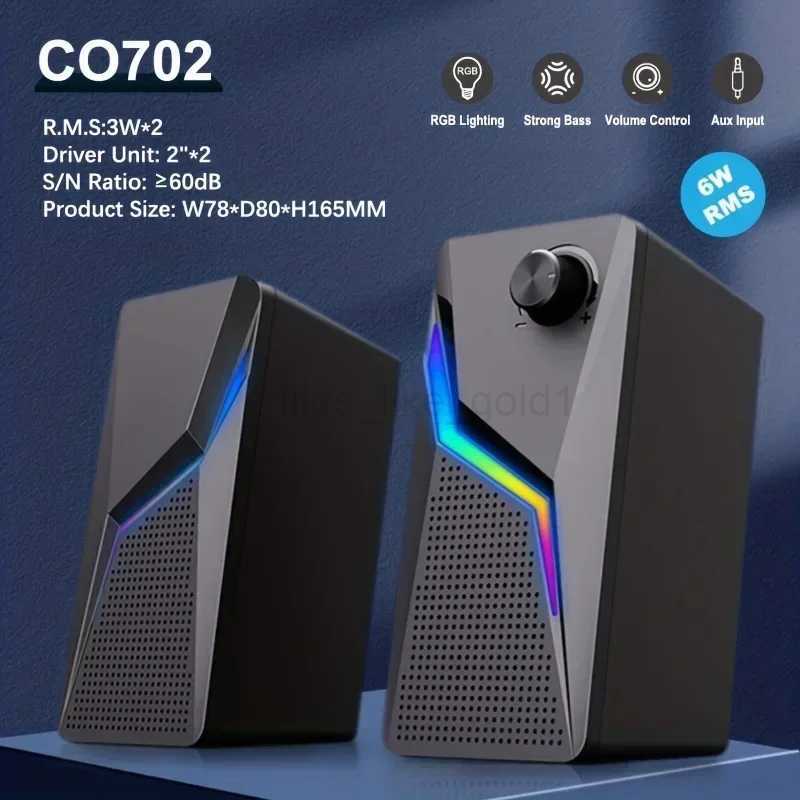 2.0 Loudspeaker PC Sound Box HIFI Stereo Microphone Computer Gaming Speakers USB Wired With LED RGB Lighting Strong BassM240719