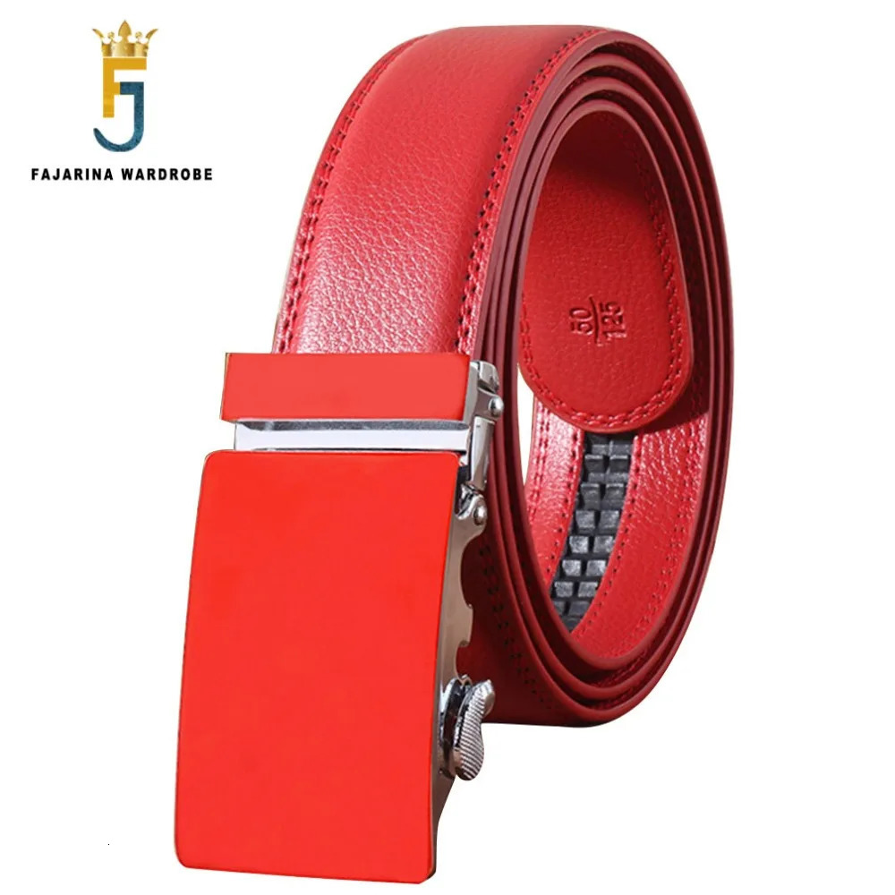 FAJARINA Unisex Fashion Style Belt Red Cowhide Genuine Leather Pure Colour Blank Automatic Metal Belts for Male Female AUTBT010 240709