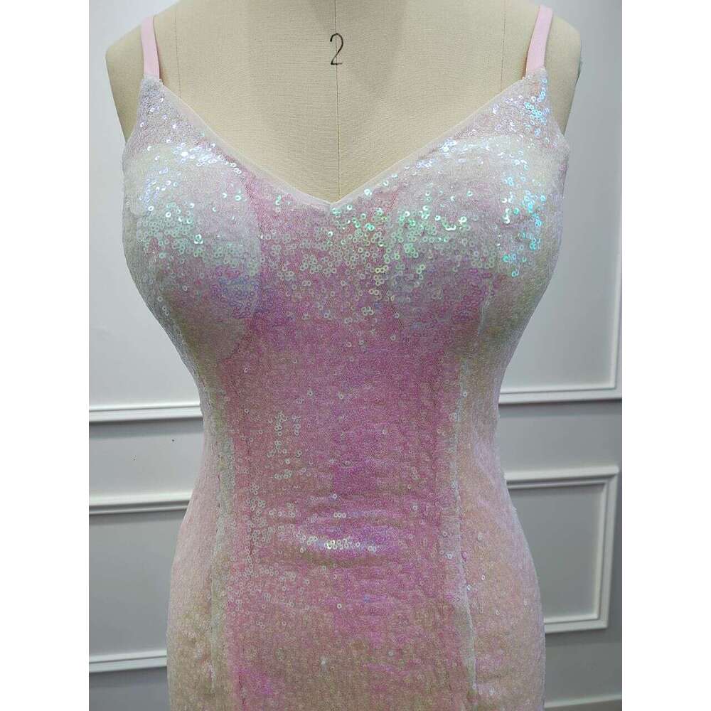 Sequined Blush Pink Evening Dresses Cinderella Divine Mermaid Spaghetti Straps Formal Party Prom Gowns Women Vestidos