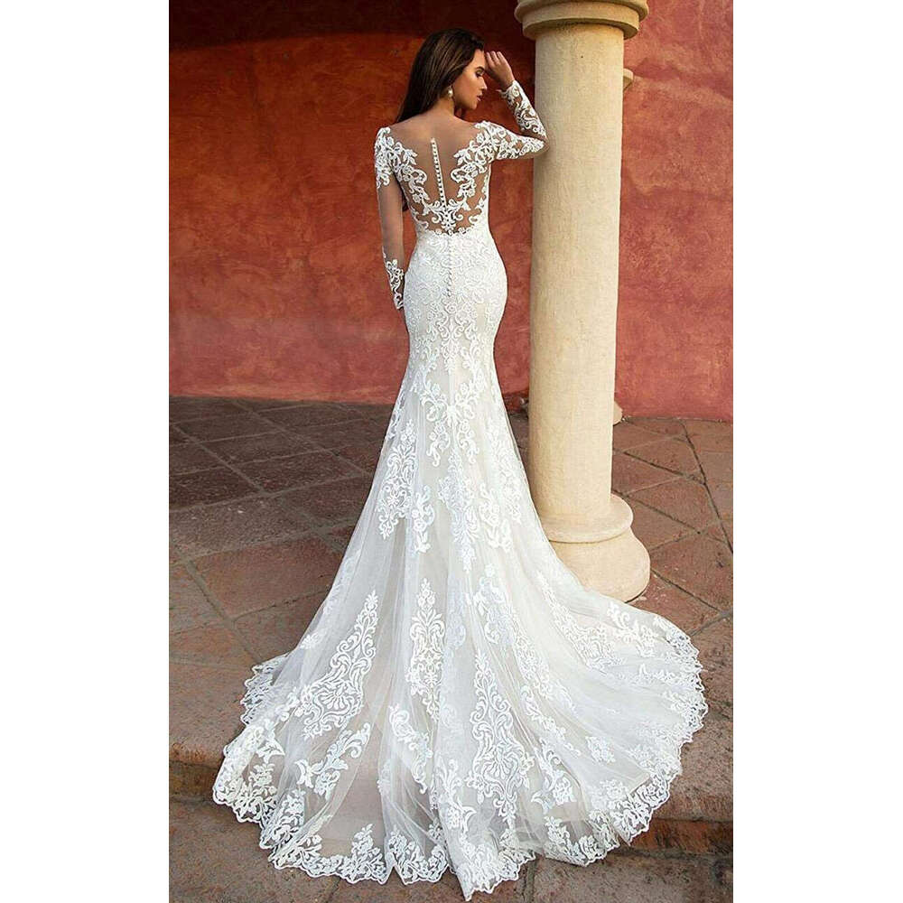 Mermaid Long Sleeve Lace Wedding Dresses For Women Elegant Designer Sweetheart Illusion Soft Tulle Bridal Gowns Vestido De Novia