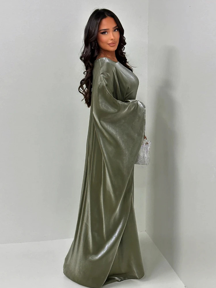 Eid Sliky Bat Sleeve Dress for Women Muslim Ramadan Party Abaya Long Morocco Kaftan Vestidos Dubai Robe Jalabiya 240715wtt