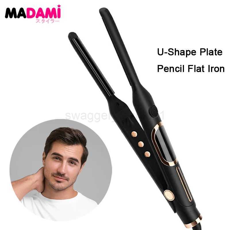 Professional Hair Curler 0.4 Inch U-shaped Plate Pencil Flat Iron For Short Hair Pixie Cut Beard Styling Tools Dual VoltageB240719