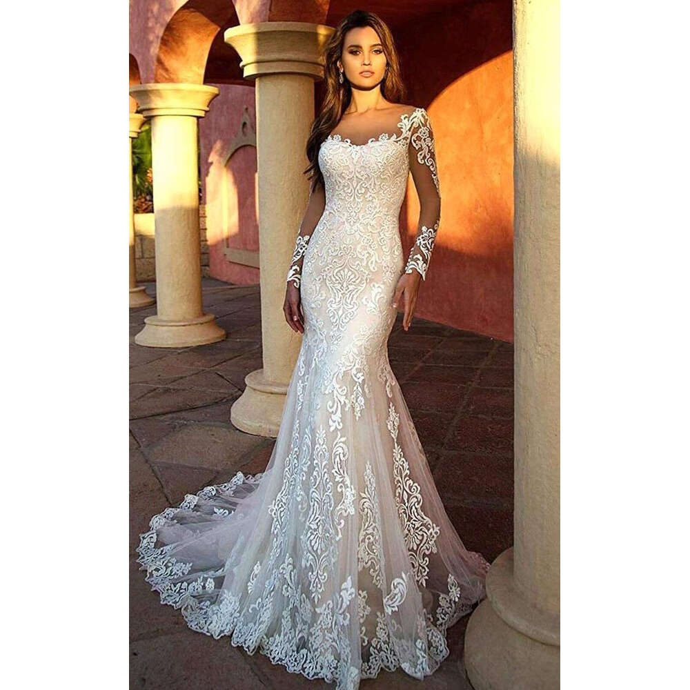 Mermaid Long Sleeve Lace Wedding Dresses For Women Elegant Designer Sweetheart Illusion Soft Tulle Bridal Gowns Vestido De Novia
