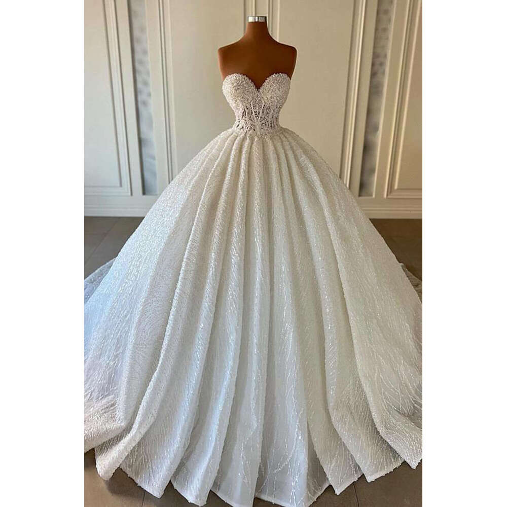 Strapless Pearls Wedding Dresses Women Exquisite Sequined Beading Sweetheart Bridal Gowns Formal Party Vestidos De Novia