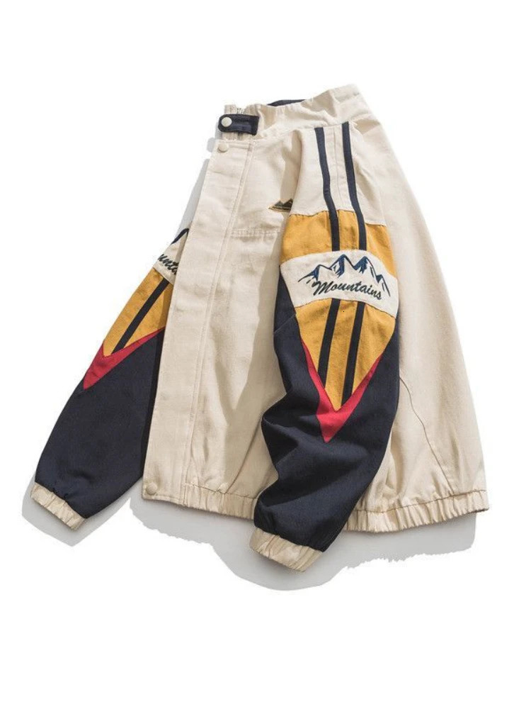 Gmiixder American Stand Collar Coat Men Autumn High Street Colorful Punching Jacket Unisex Oversize Patchwork Baseball Uniform 240717