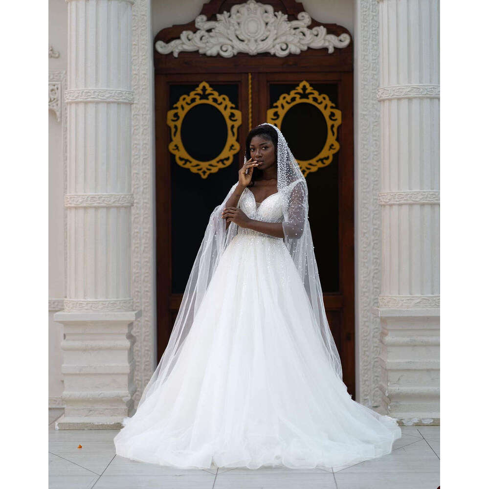 Classic Wedding Dresses Sequins Beading Bridal Gowns A Line Spaghetti Straps V Neck Custom Made Vestidos De Novia 0719