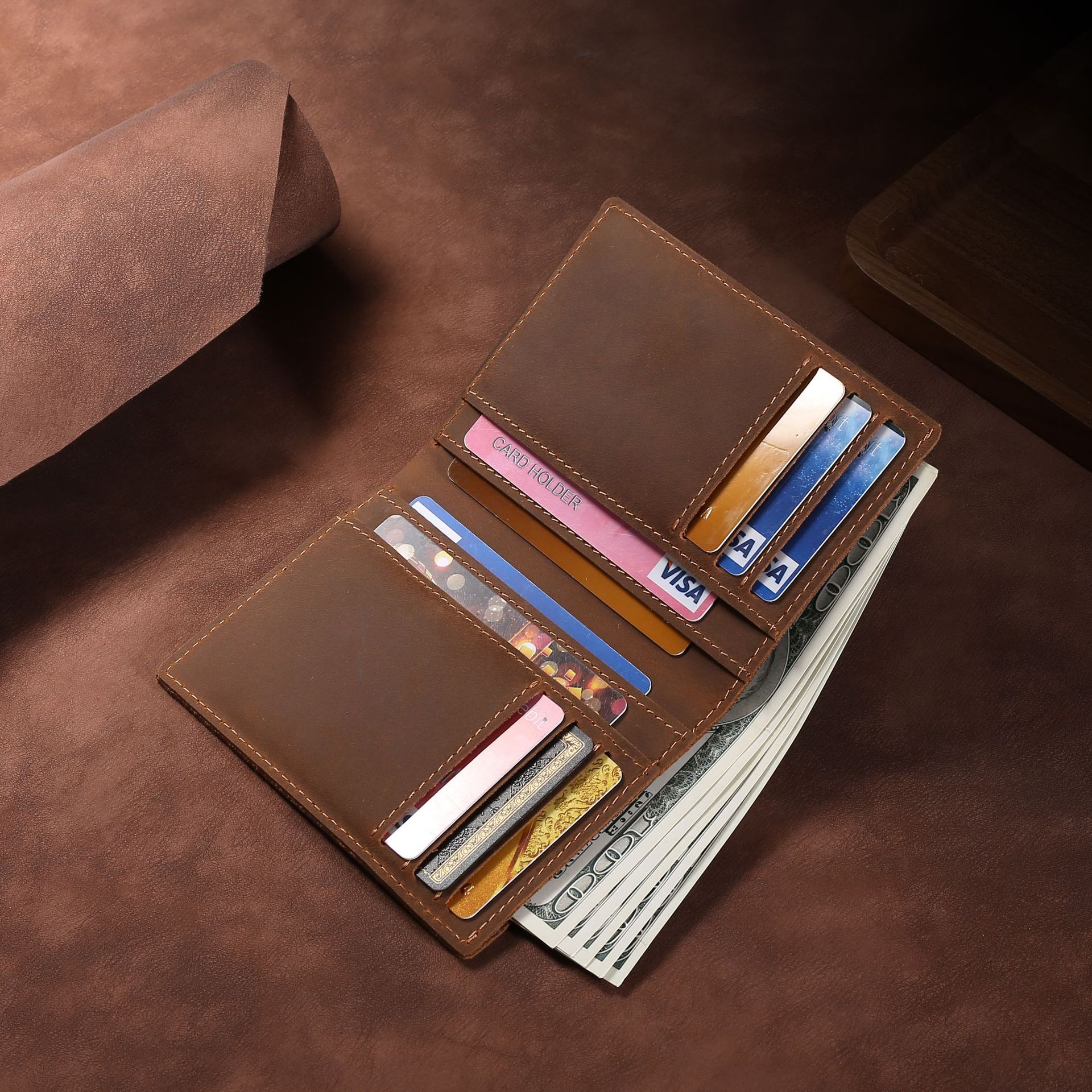 Men Wallet Genuine Leather Vintage Wallets Slim Biflod Brand Luxury Male Small Purse Credit Card Holder Money Bag High Quality