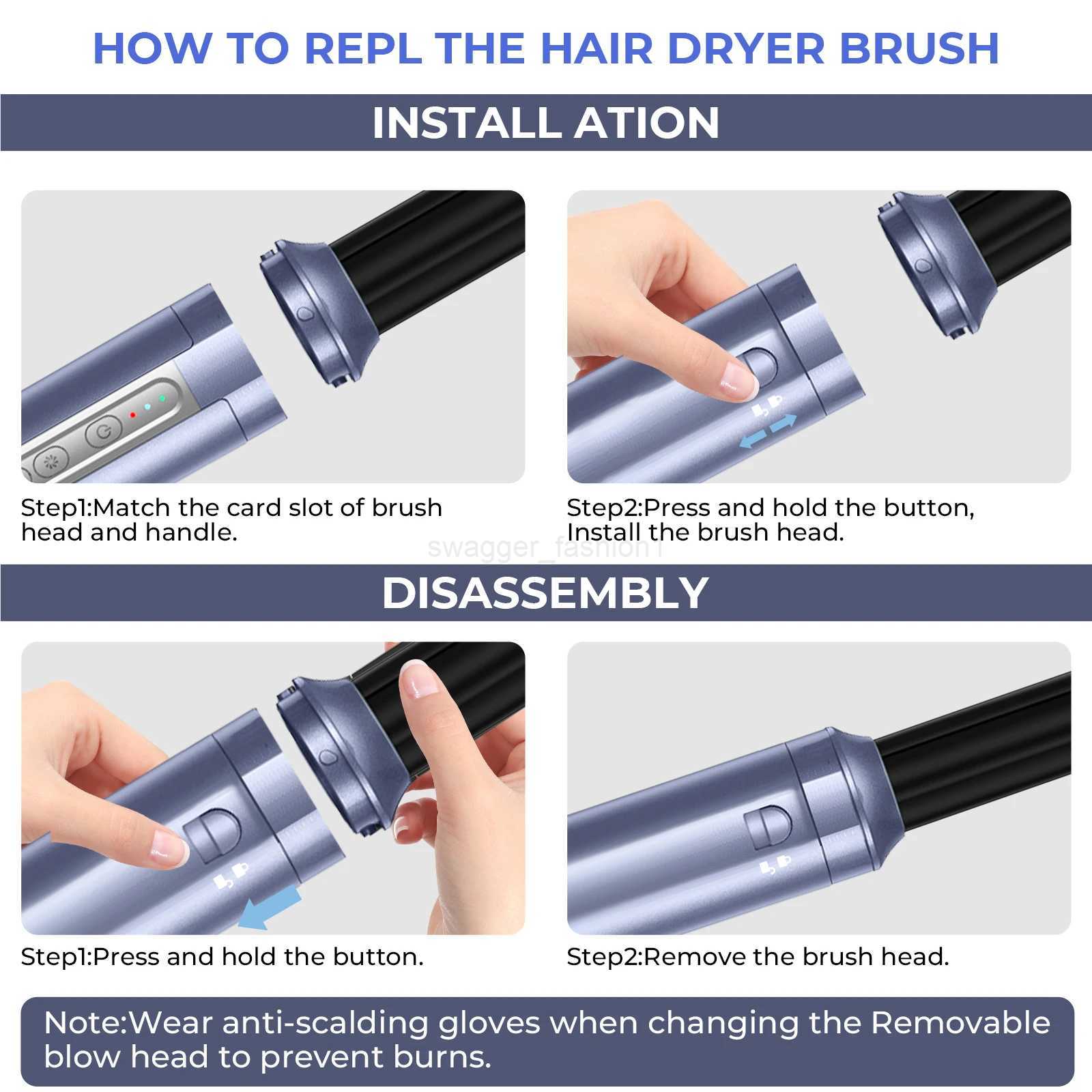 6 In 1 Hair Dryer Brush Brushless High Speed Hair Dryer with Diffuser Ionic Blow Dryer Hot Air Styling Comb Auto Hair CurlerB240719