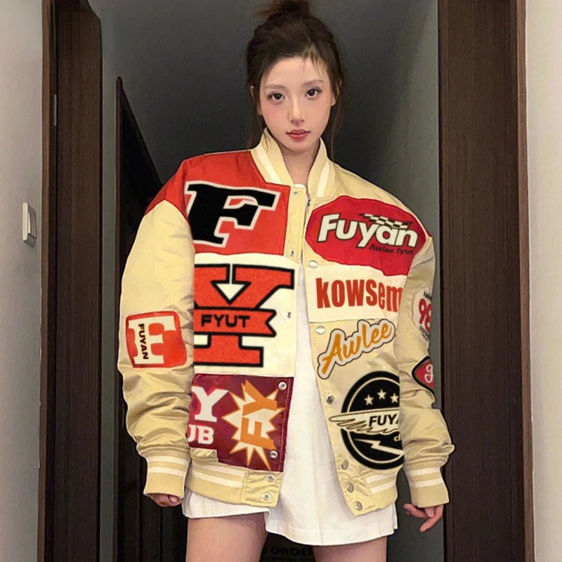 Motorcycle Racing Jacket Bomber Men Y2k Spring Varsity Jacket American Letter Embroidery Baseball Long Sleeve Jackets Coat 240717