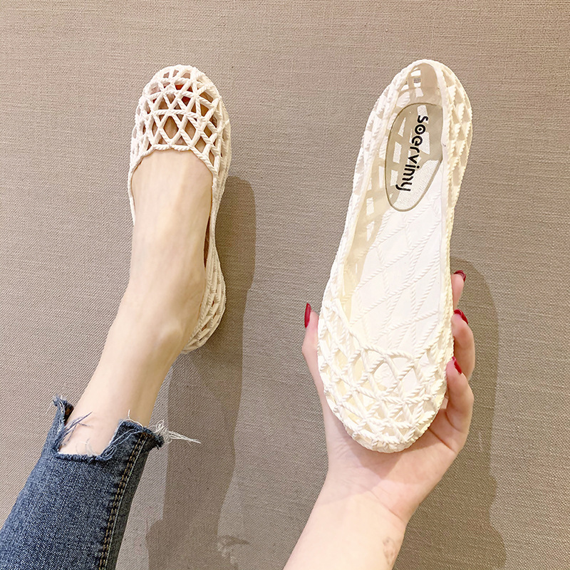 new summer hollow out flat sandals women round toe knitting pattern jelly shoes candy color rope knot gladiator sandalias mujer