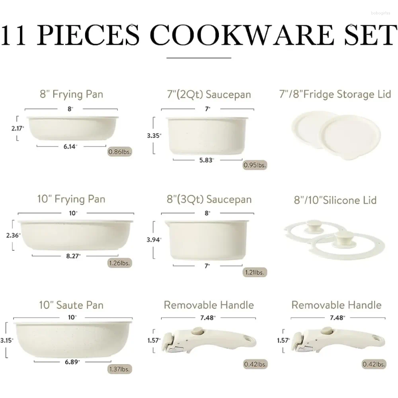 Cookware Sets CAROTE 11pcs Pots And Pans Set Nonstick Detachable Handle Induction Kitchen Non Stick With Removable
