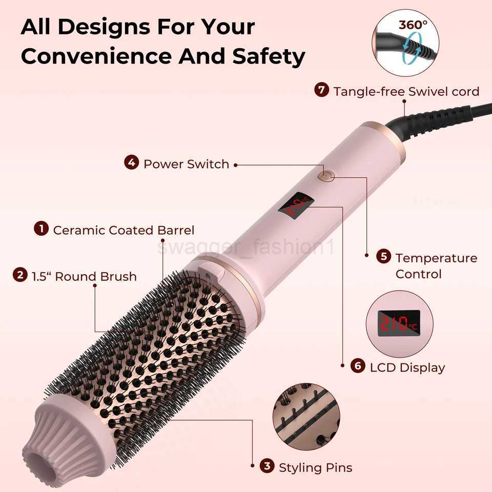 1.5 Inch Hair Curling Iron Brush Ceramic Thermal Brush Heated Round Brush Hair Electric Heating Brush Electric Hair Curler CombB240719