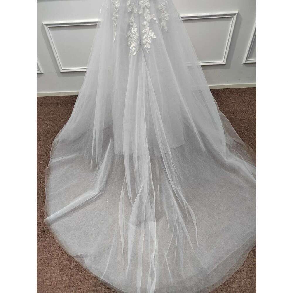 Soft Tulle Simple White Wedding Dresses V Neck Sleeveless Backless Spaghetti Straps Appliques Bridal Gowns Vestidos De Novia