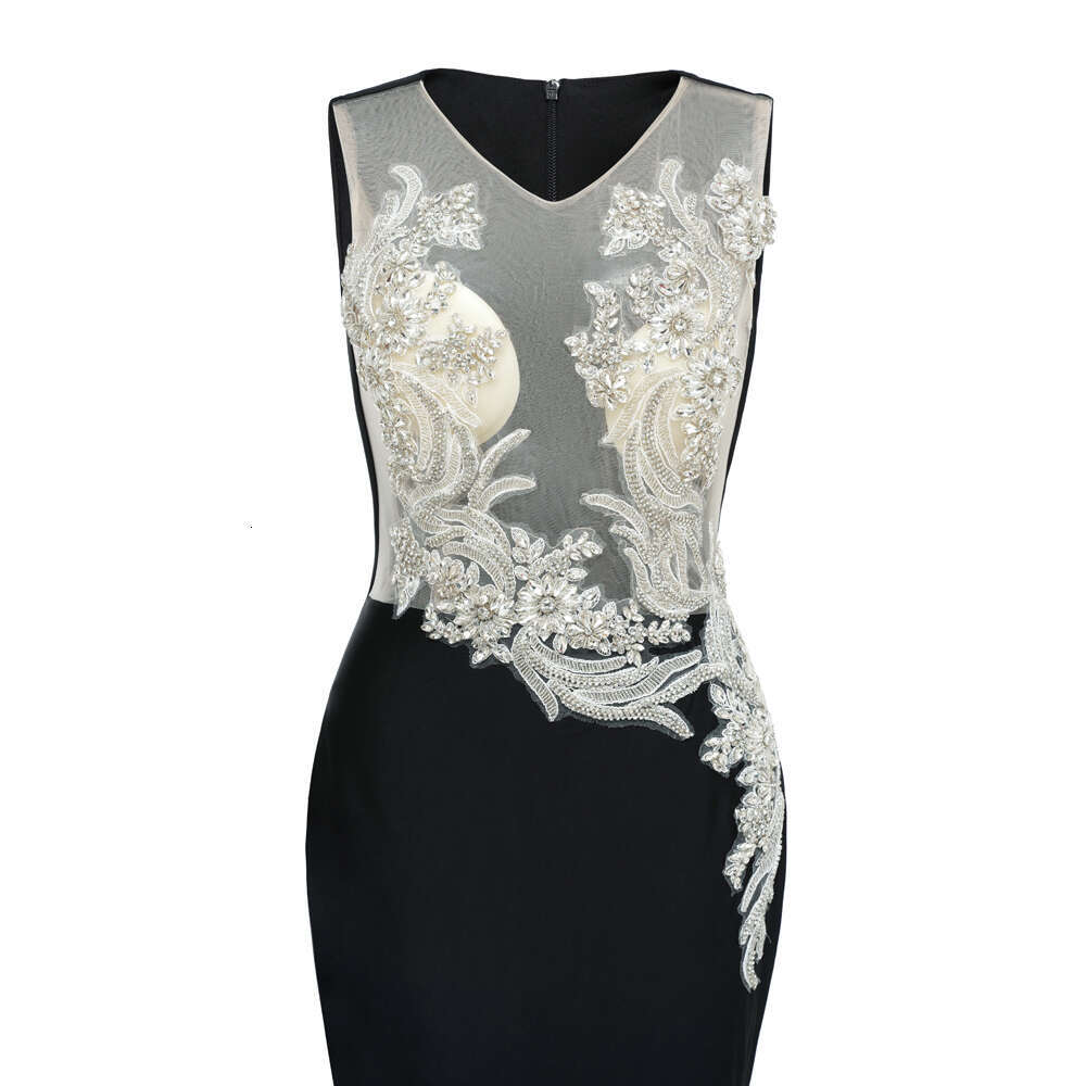 Vintage Black Satin Evening Dresses Crystal Illusion Embroidery Applique Beaded Sleeveless Formal Party Prom Gown Robe De Soiree