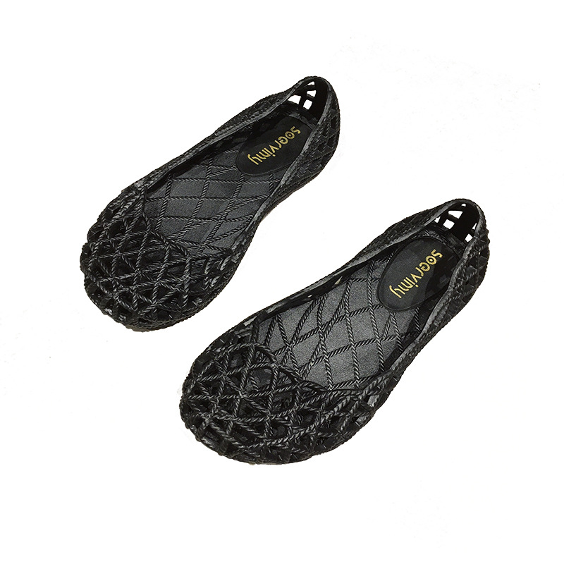 new summer hollow out flat sandals women round toe knitting pattern jelly shoes candy color rope knot gladiator sandalias mujer