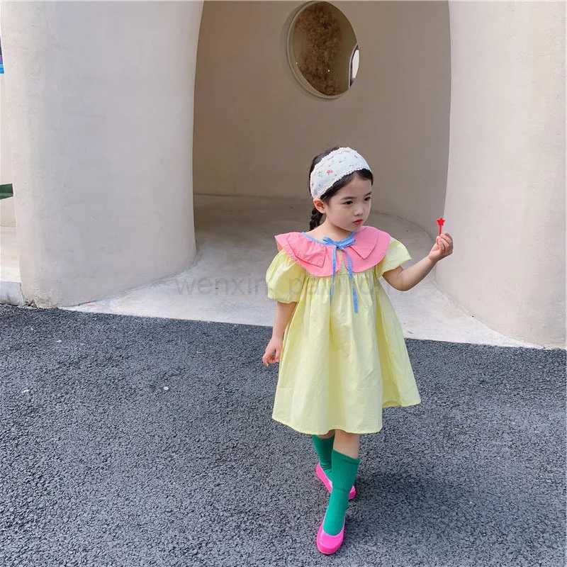 ChildrenS Preppy Dress Summer New Doll Collar Girls Sweet Princess Dress For Girls 3-8 Years Old Students ChildrenS ClothingXJ240720