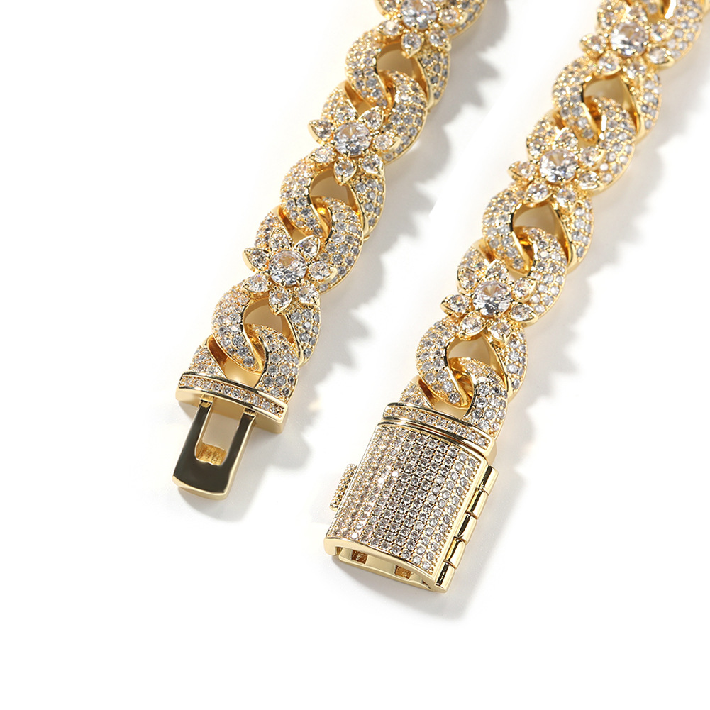 Hip Hop Flower Cuban Chain Necklace Bracelet 5A Zircon 8 Infinite Chain Jewelry