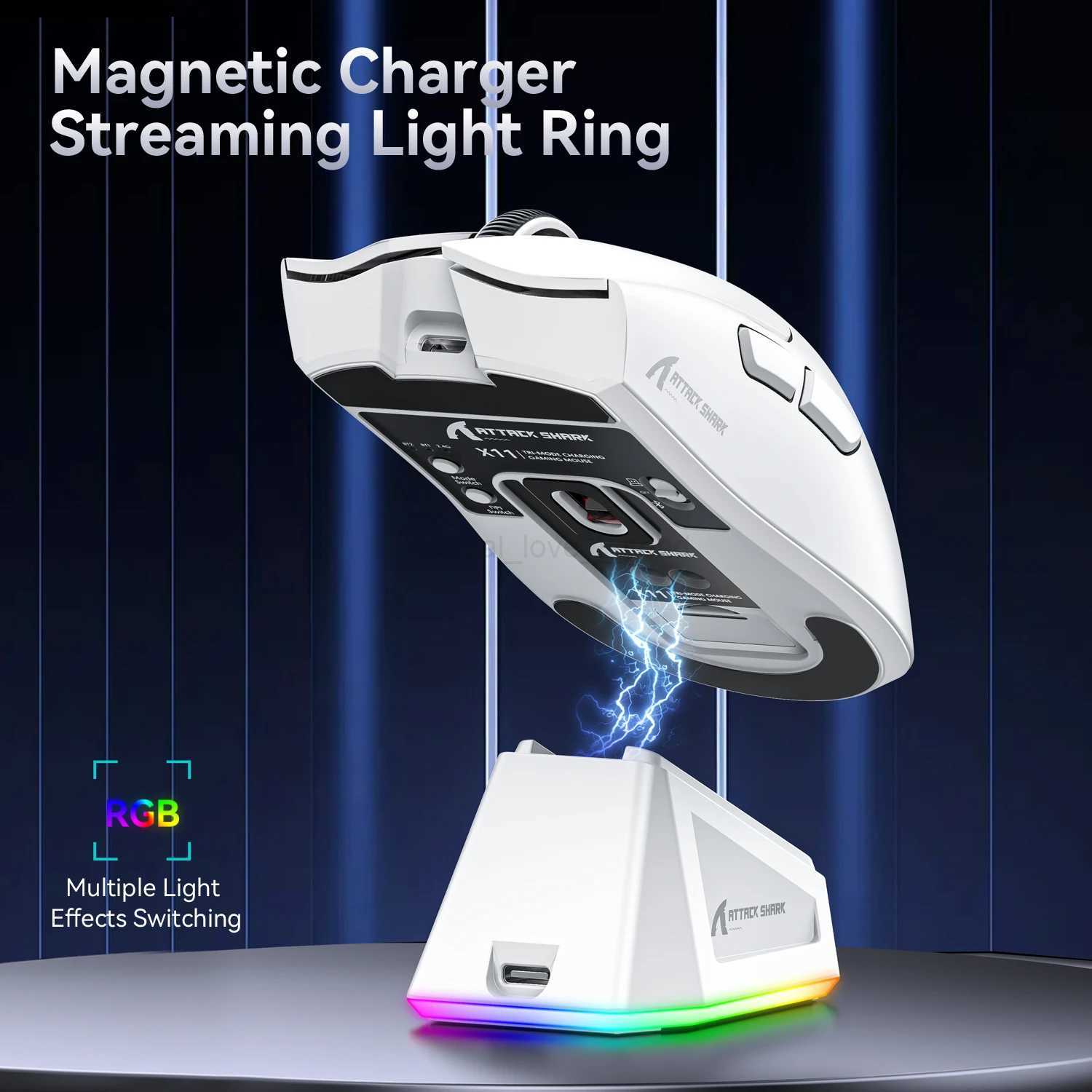 Attack Shark X11 Bluetooth Wireless Mouse Three Mode 2.4G PAW3311 RGB PC Magnetic charging dock Gaming E-sports MouseCL240720