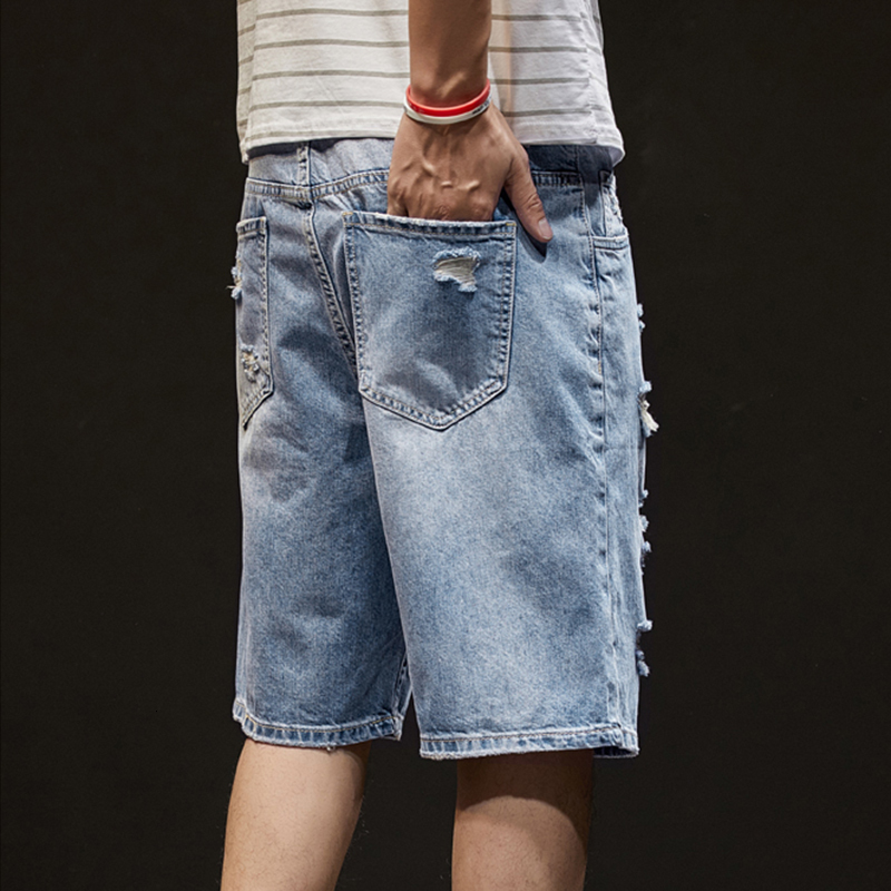 Denim shorts, ripped thin style, loose casual five quarter pants, Korean version, trendy brand, men's summer pants