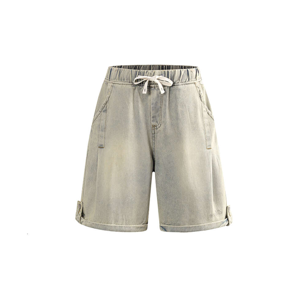 Clean fit washed distressed loose wide straight leg casual five part denim shorts for both men and women