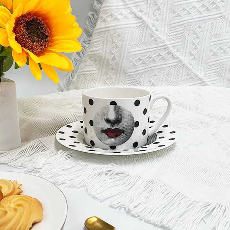 European Style Face Owl Abstract Coffee Cup Saucer Drinkware Delicate Ceramic Afternoon Tea Mug Dessert Drink Mug Birthday GiftB240720