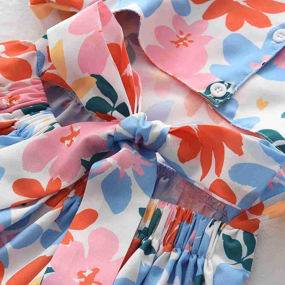 Girls Dresses 2023 Summer New Baby Girls Colourful Floral Short-sleeved Dresses 3-7 Years Old Girls ClothingXJ240720