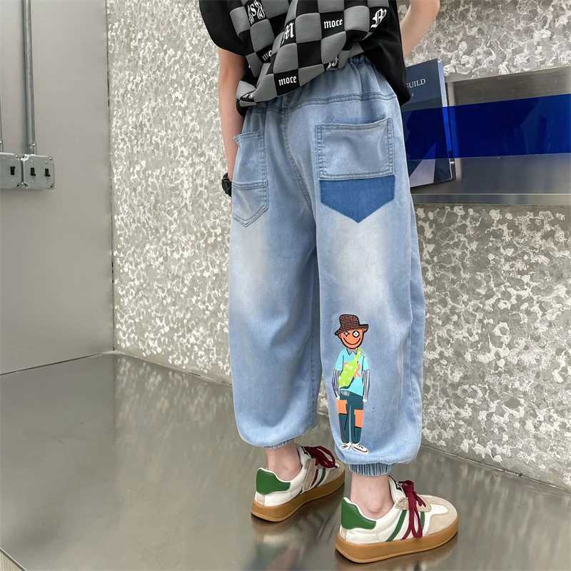Boy cartoon pattern boy jeans spring autumn childrens jeans casual style childrens clothing 6 8 10 12 14W240718
