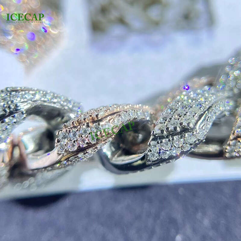 New Two-Sided Handset VVS Moissanite Cuban Links Chain Hiphop Men Diamond Necklace