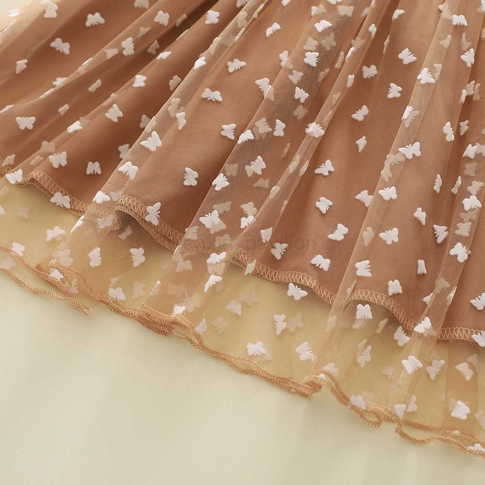 Summer Girls Dress Butterfly Decoration Flying Sleeve Girls Casual Gauzy Dress Childrens ClothingXJ240720