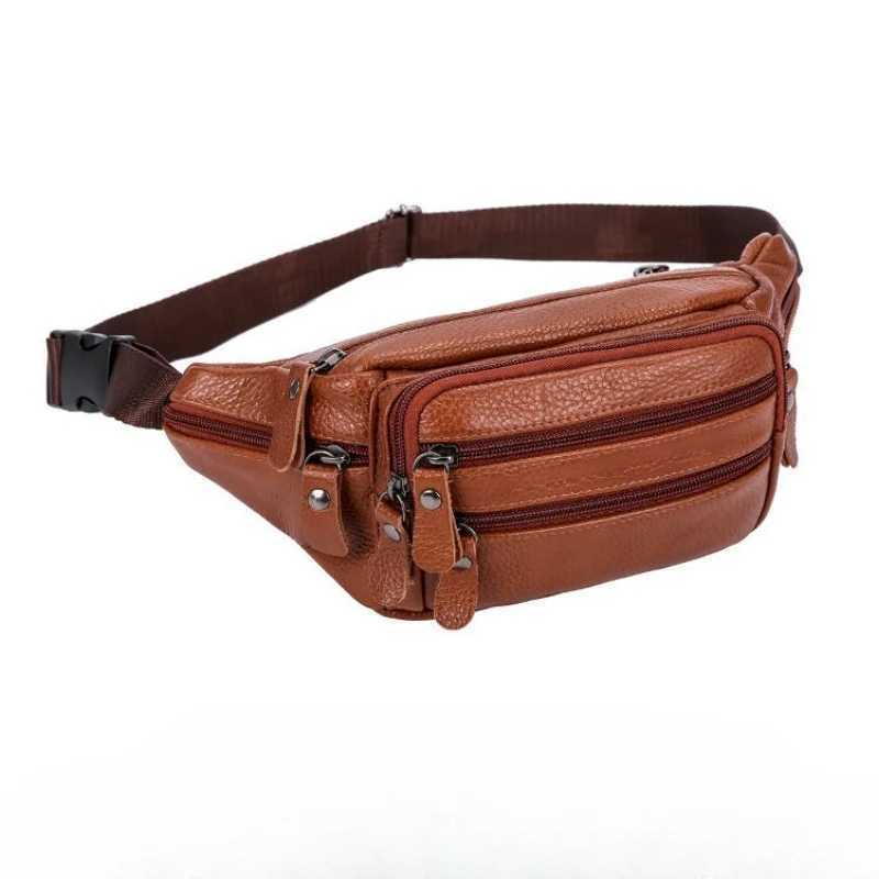 Large Capacity Waterproof Real Genuine Leather Mens Waist Bag Cowhide Male Zipper Site Workers Travel Phone BagXJ240720