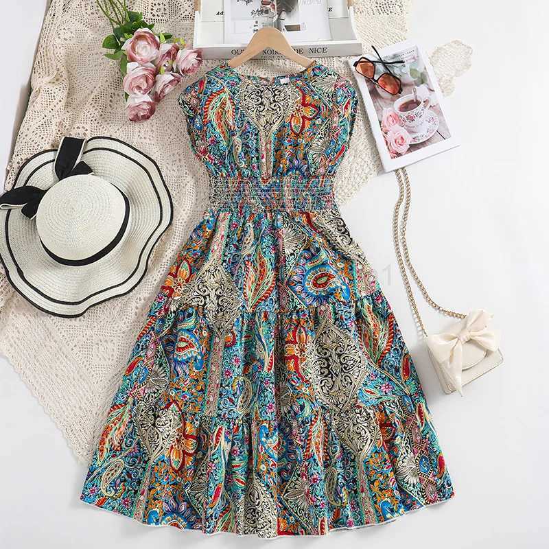 Girl Dress Summer New Retro Floral Print Designed Classic Elegant Daily Casual Holiday Vacation Birthday Party Princess DressXJ240720