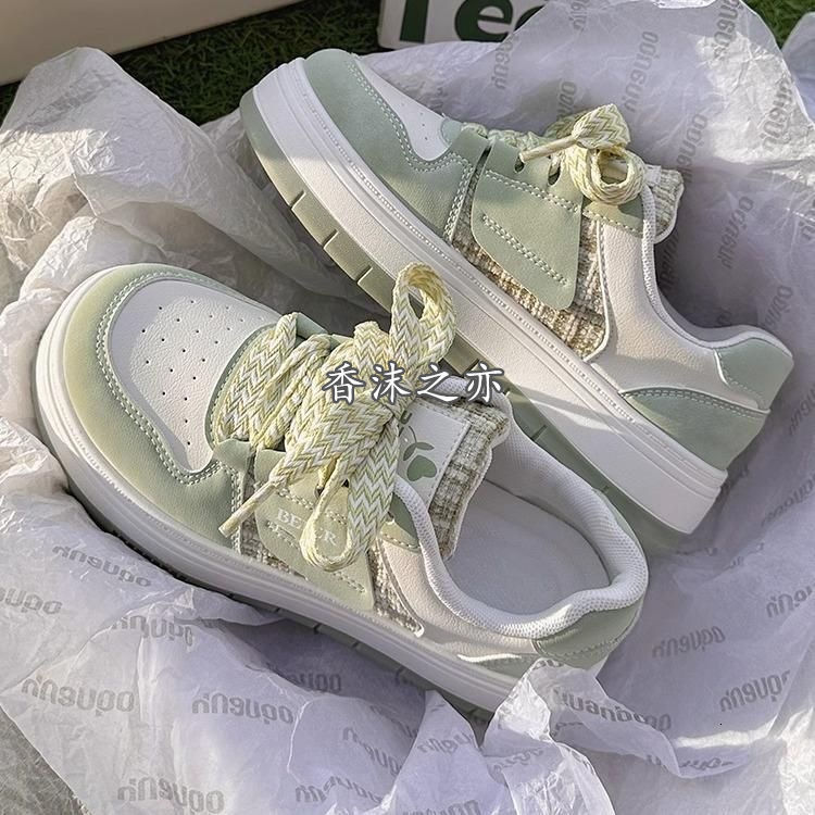 Little DR Sneakers for Women Board Shoes Green White Thick Sole Versatile Student Niche Korean Style Fashion Casual Teenage Breathable Sport Women