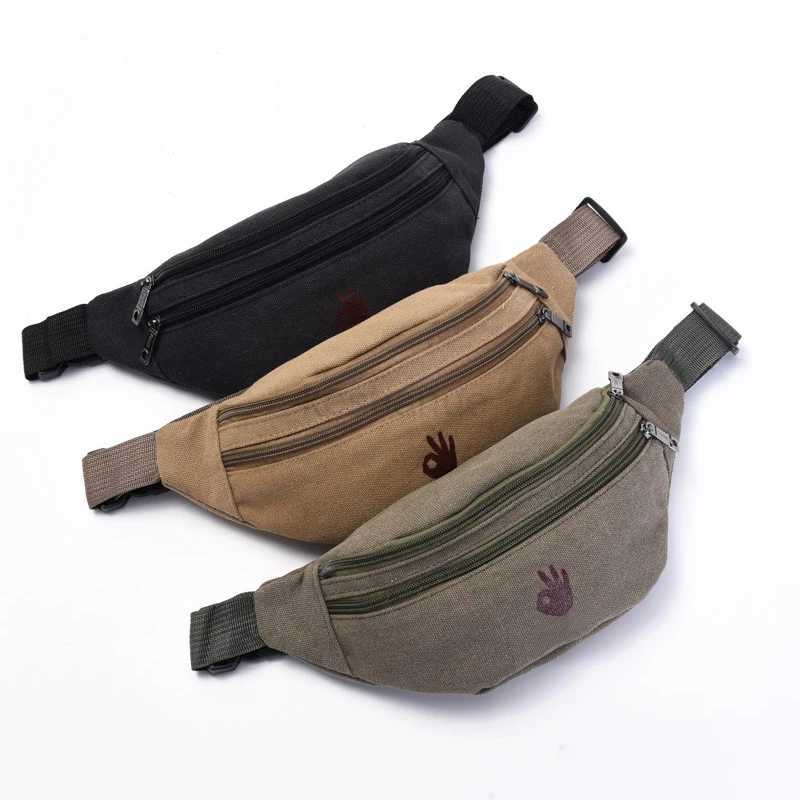 Male Casual Functional Waist Bag Fashional Canvas Purse Creative Ok Gestures Purse Waist Package for Man Canvas Hip BagXJ240720