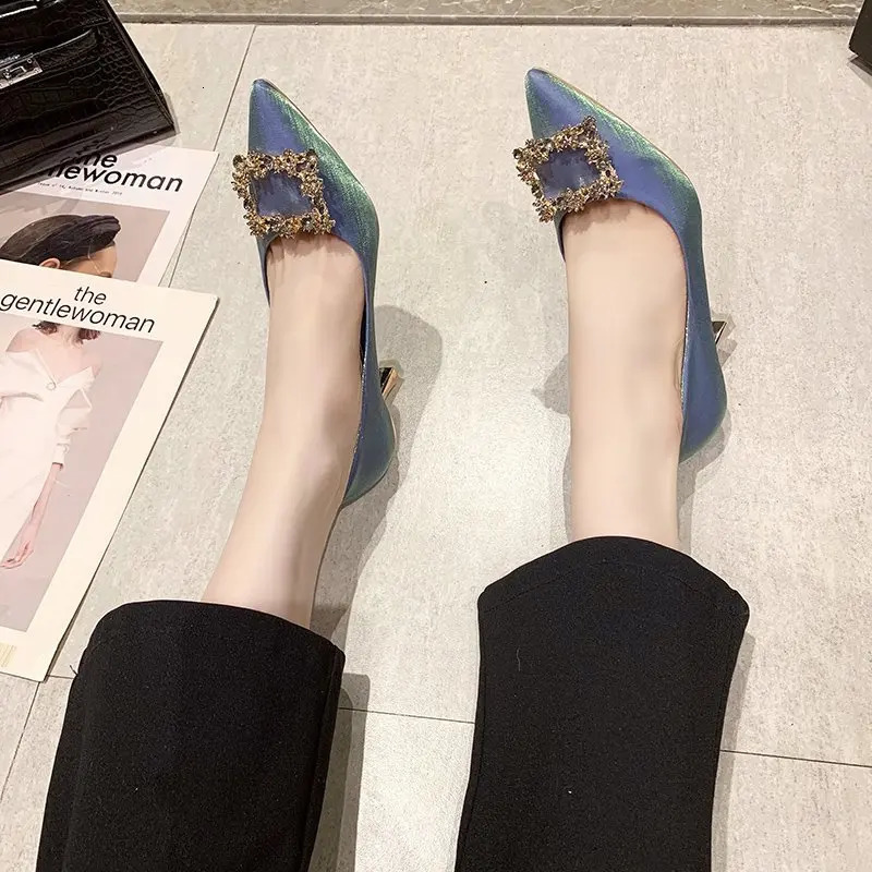 Sequined Rhinestone Beige Wedding Shoes 7cm High-heeled Shoes Women's Thin Heels Sexy Pumps Women Shoes Female Bride Summer 240708