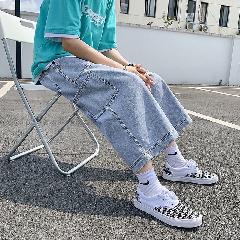 2021 new cropped pants summer thin loose denim shorts men's Korean version trend