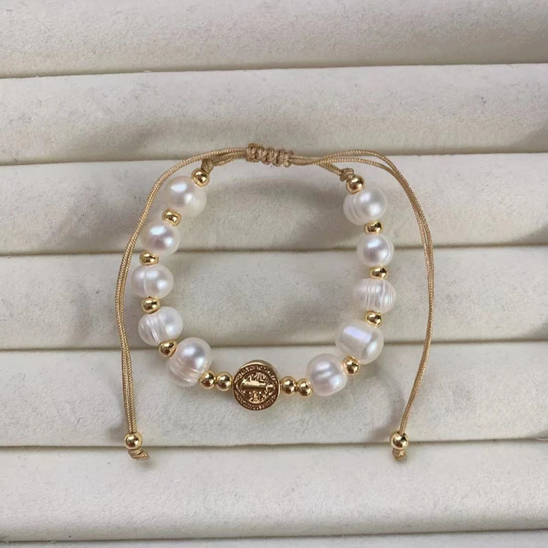 Faith SAN Benito Charm Bracelet Gold Plated Brass Freshwater Pearl Zircon Heart Bead Blessed Adjustable Bracelet Jewelry 240719