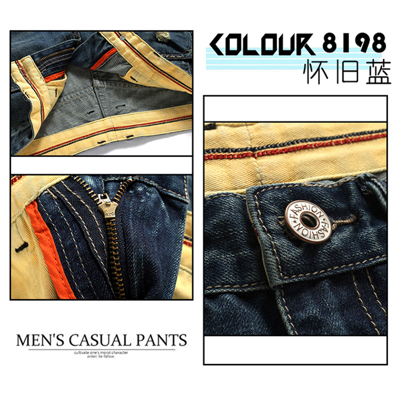Summer thin shorts, five point casual denim men's straight leg horse pants, ripped middle pants