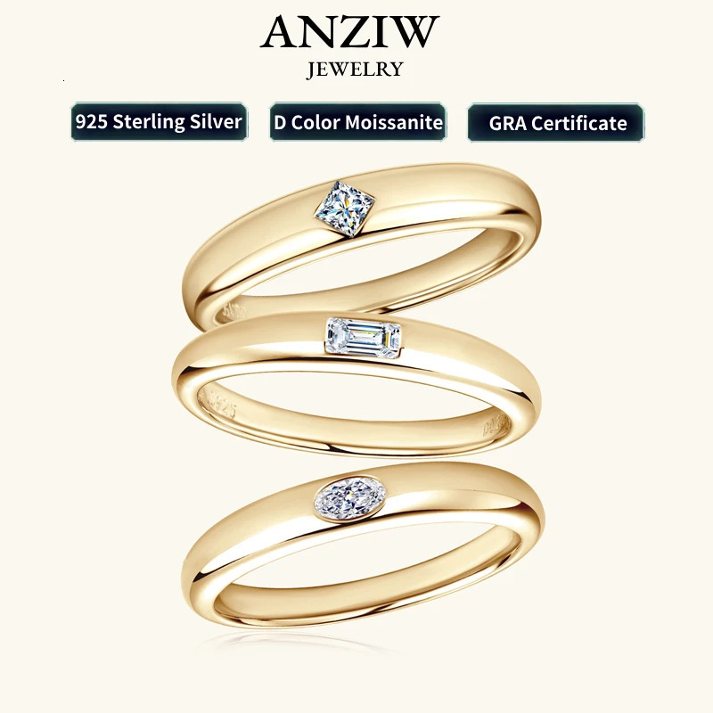 18k Gold Plated Womens Wedding Ring 925 Silver D Color Certified Mosonite Engagement Promise Band Princess Oval Jade Cut 240805