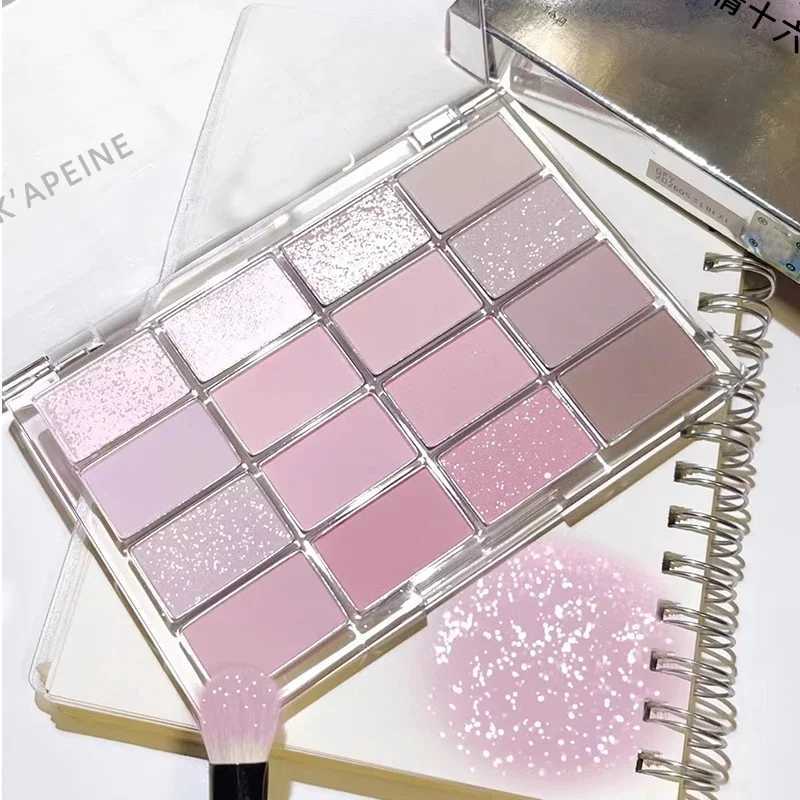 Matte brown eye shadow palette smoke earth color shimmer eye shadow sequins power powder blusher acrylic cosmetics 16 colorsW240730