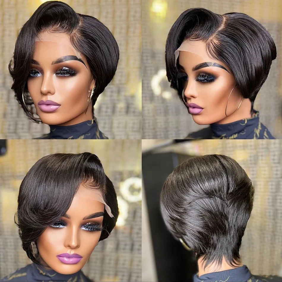 13x4 Pixie Cut Wig Human Hair Wigs Straight Lace Transparent Short Bob Wig T Part Lace Wig Brazilian Human Hair For Women 240716