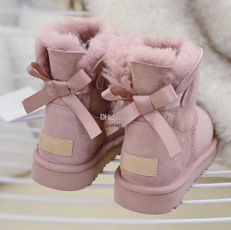 Classic tasman tazz Boots Australia Warm Australian women Mini tazz Half Snow button Aus U5854 Winter Full fur Fluffy furry Satin Ankle bow Booties slippers upper fur