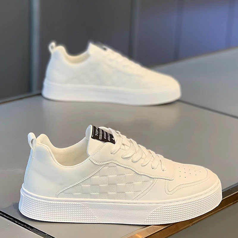 New Shoes for Men Leather Casual Shoes Fashion Checkered Flats Skateboard Shoes Youth Street Cool Sneakers