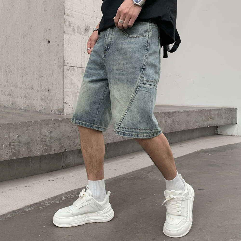 American style ripped embroidered denim shorts, men's loose trendy brand, cool and stylish mid length pants, summer thin fit, plus size five quar