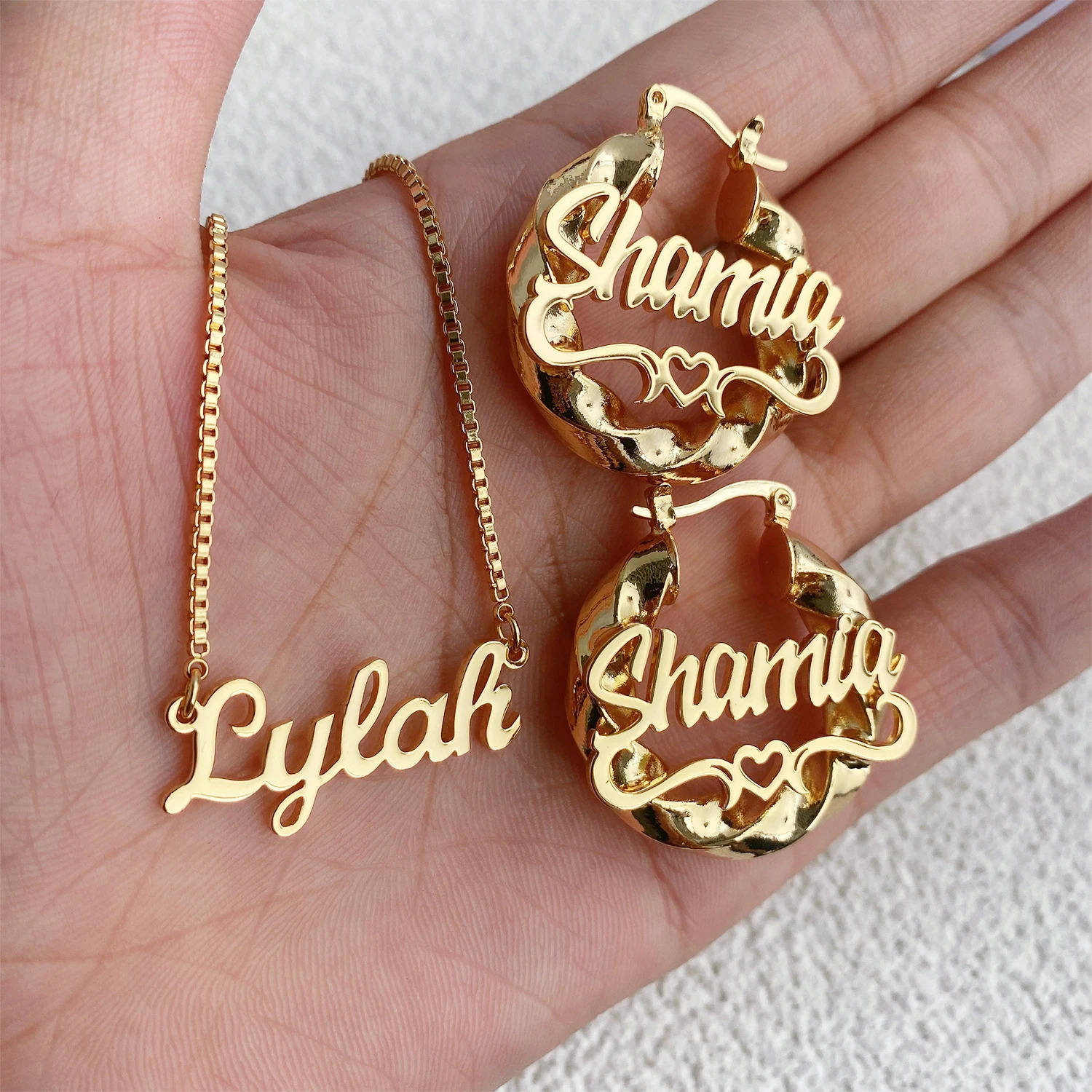 Kids Name Hoop Earrings Child Name Necklace Jewelry Set Custom Hoop Earrings Baby Name Necklace Personalized Christmas Gift Girl 240719