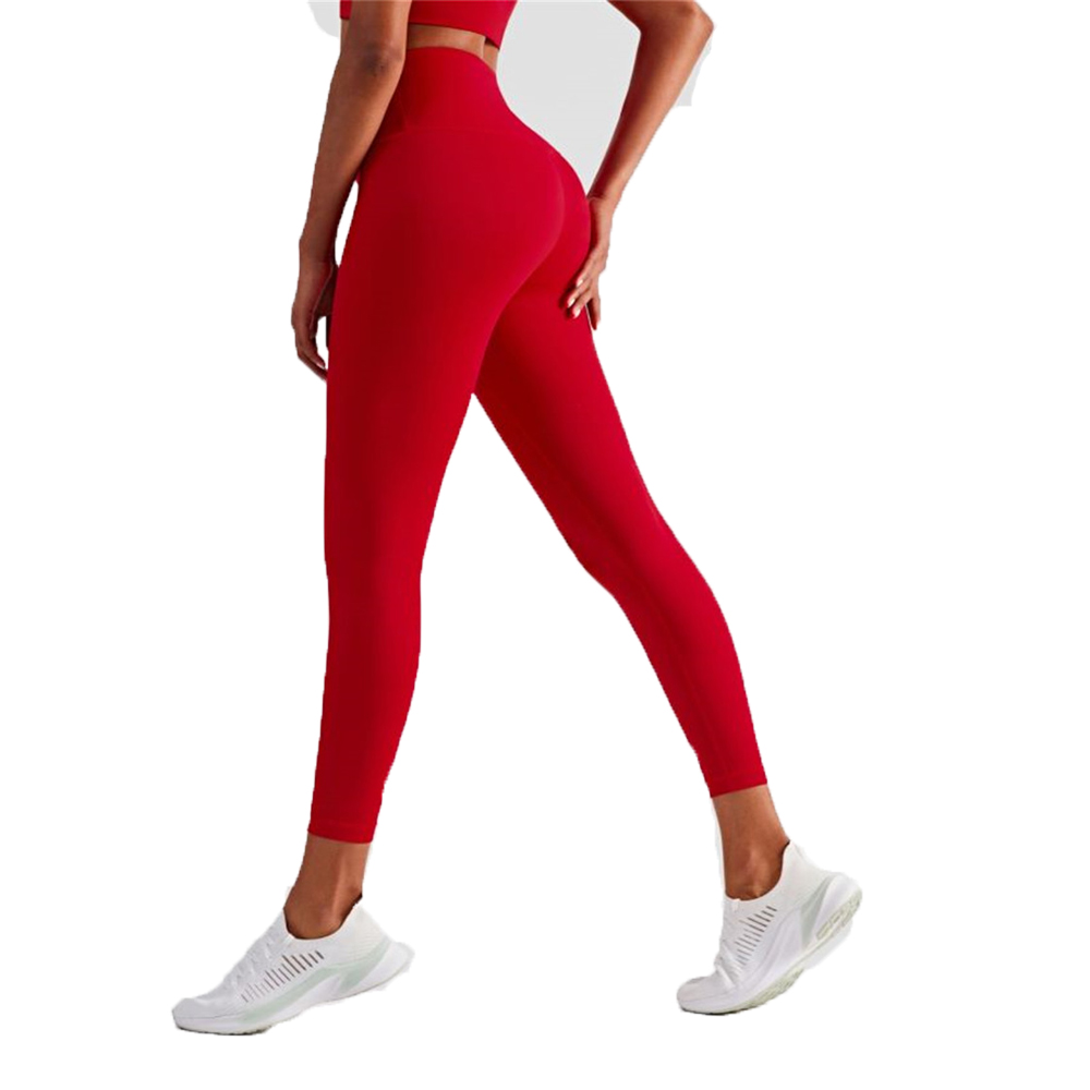 Nylon Women's Yoga Pants Solid Color High Waist Stretchy Fitness Girls Ninth Sport Leggings T Shape Soft Elastic Push-UP Tights