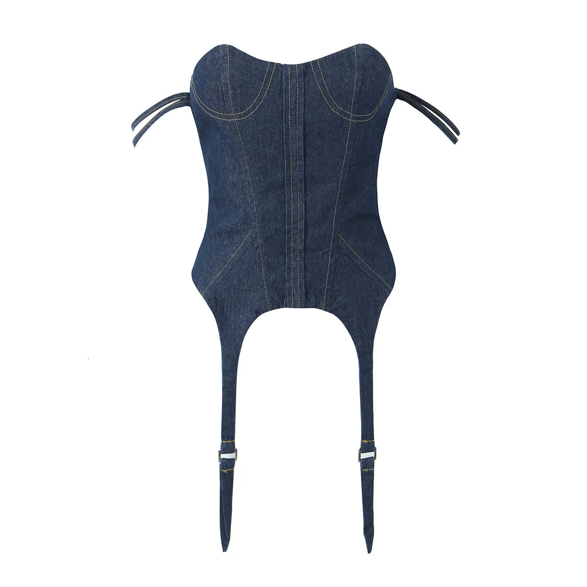 Sexy Slash Collar Navy Denim Crop Top Women High Waist 2 Layers Swing Fringed Hem Mini Skirt Suits 2 pieces 1 Set 240715
