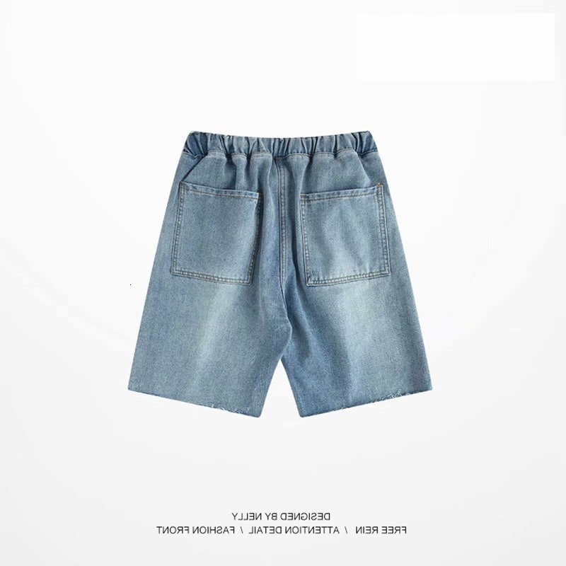 Cowboy shorts men's trendy brand loose straight tube internet famous 5-point ins versatile elastic waist dad pants