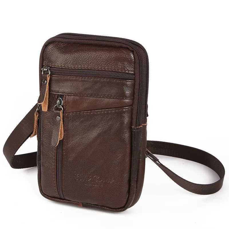Mens Genuine Leather Waist Packs Bolsas Phone Pouch Bags Men Handbag Bag Small Chest Shoulder Belt Bag Crossbody Leather BagsXJ240720